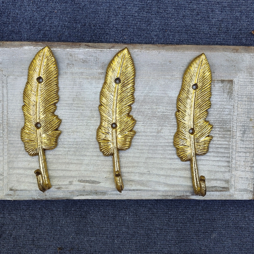 Gold Feather Hooks Wall Decor